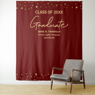 Burgundy Goud Afstudeerklas van achtergrond aangep Wandkleed