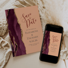 Burgundy Goud Agaat Perzik Save the Date