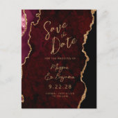 Burgundy Goud Agaat QR Code Bewaar de Datum Aankondigingskaart (Voorkant)