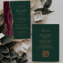 Burgundy Goud Agaat Smaragdgroene QR Code Trouw