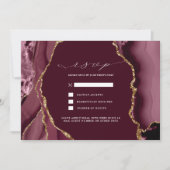 Burgundy & Goud Agate Bruiloft RSVP Kaart (Voorkant)
