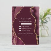 Burgundy & Goud Agate Bruiloft RSVP Kaart (Staand voorkant)