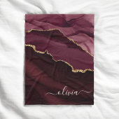 Burgundy Goud Agate Geode Gouden Monogram Fleece Deken