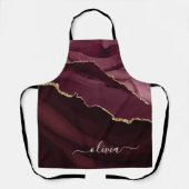 Burgundy Goud Agate Geode Gouden Monogram Schort (Voorkant)