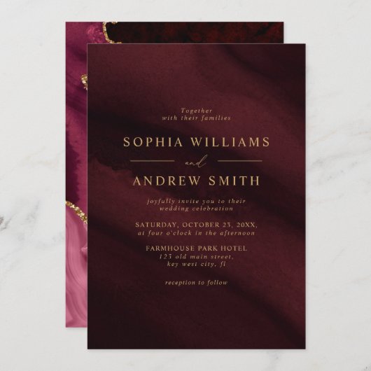 Burgundy & Goud Calligrafie Save the Date Kaart (Voorkant / Achterkant)