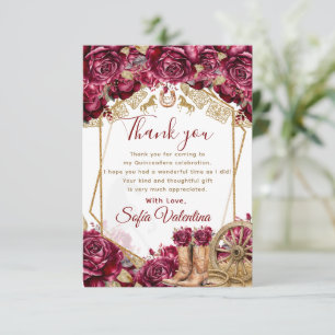 Burgundy Goud Charra Quinceanera Bloem Westers Bedankkaart