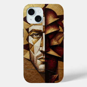 Burgundy Goud Cubistische Man - Textured Abstract iPhone 15 Case