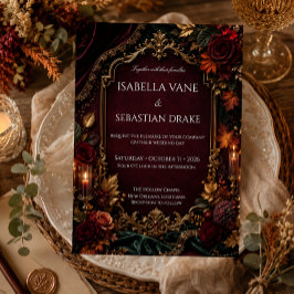 Burgundy & Goud Donkere Romantische Trouwdag Kaart