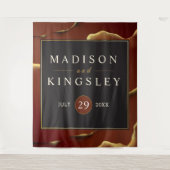 Burgundy Goud 🌿 Elegante Inktkleurige Abstracte T Wandkleed (Voorkant)