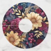 Burgundy, Goud en Navy Bloem Wijnglaslabel (Voorkant)