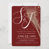 Burgundy Goud Folie Pampas Trouw Suite Kaart (Voorkant)