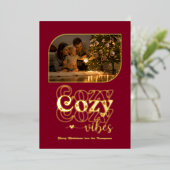 Burgundy & Goud Gezellige Sfeer Retro Kerst Foto Folie Feestdagenkaart (Staand Voorkant)
