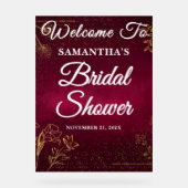Burgundy & Goud Herfst Bruidsfeest Welkom Acryl Bord (Voorkant)
