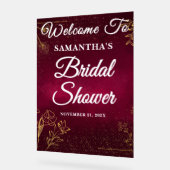 Burgundy & Goud Herfst Bruidsfeest Welkom Acryl Bord (Hoek)