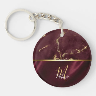 Burgundy Goud Marmer & Satijn Monogram Sleutelhanger
