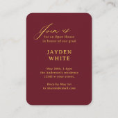 Burgundy Goud Mini Modern Script Foto Afstuderen Informatiekaartje (Achterkant)