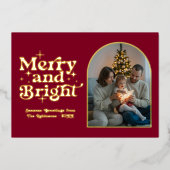 Burgundy & Goud Moderne Retro Kerst Foto Folie Feestdagenkaart (Voorkant)