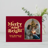 Burgundy & Goud Moderne Retro Kerst Foto Folie Feestdagenkaart (Staand Voorkant)
