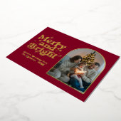 Burgundy & Goud Moderne Retro Kerst Foto Folie Feestdagenkaart (Gedraaid)