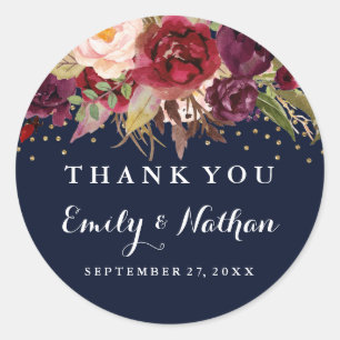 Burgundy Goud Navy Confetti Bloemen Huwelijksstick Ronde Sticker