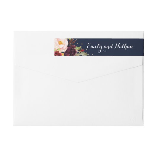 Burgundy Goud Navy Confetti Envelope Buikband (Achterkant)