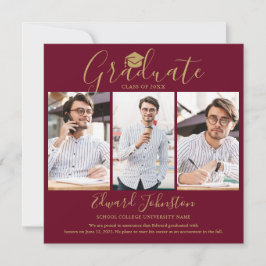 Burgundy Goud Schrift Afgestudeerd 4 Foto Afstuder Aankondiging