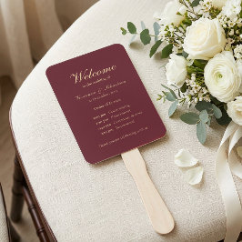 Burgundy Goud Schrift Minimalistische Trouwceremon Handwaaier