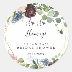 Burgundy Goud Sip Sip Hooray Bruiloftsfeest Ronde Sticker