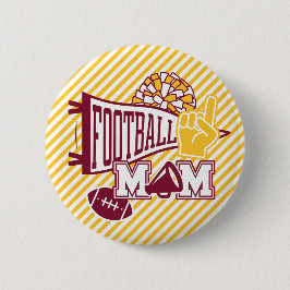 Burgundy & Goud Voetbal Moeder  Ronde Button 5,7 Cm