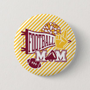 Burgundy & Goud Voetbal Moeder Ronde Button 5,7 Cm