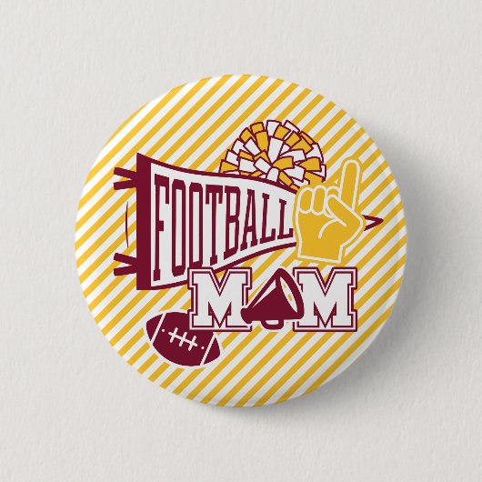 Burgundy & Goud Voetbal Moeder Ronde Button 5,7 Cm (Voorkant)