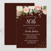 Burgundy Goud Waterverf Bloem 80ste Verjaardag Kaart (Voorkant / Achterkant)