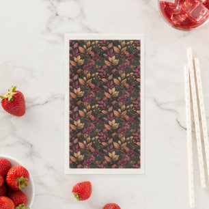 Burgundy Goud Zwarte Aquarel Botanische Bloemen Servet