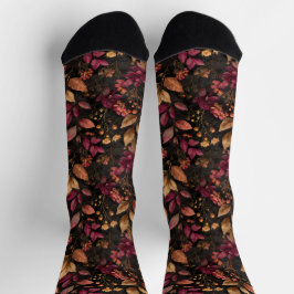 Burgundy Goud Zwarte Botanicals Bloemen Aquarel  Sokken