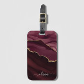 Burgundy Gouden Agaat Geode Gouden Monogram Bagagelabel (Voorkant (verticaal))