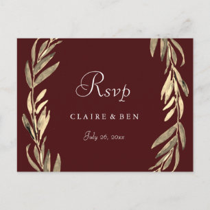 Burgundy Gouden Blad Krans Trouw RSVP Briefkaart