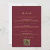Burgundy & Gouden Bladeren Calligrafie QR Code Tro Kaart (Achterkant)
