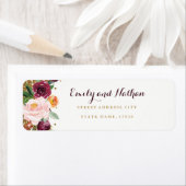 Burgundy Gouden Bloem Glitter Retouradres Label (Insitu)