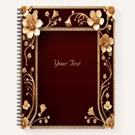 Burgundy Gouden Bloemen Notitieboek (Voorkant)