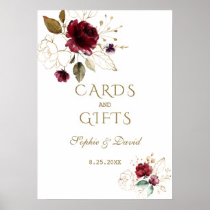 Burgundy Gouden Bloemkaarten & Cadeaus Bruiloft Poster