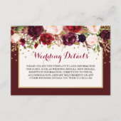 Burgundy Gouden Bruiloftsreceptie Details Informatiekaartje (Voorkant)
