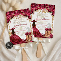 Burgundy Gouden Charra Paard Quinceanera Uitnodigi