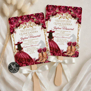 Burgundy Gouden Charra Paard Quinceanera Uitnodigi Kaart