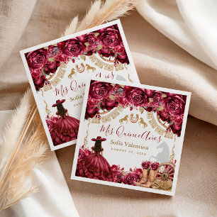 Burgundy Gouden Charra Quinceanera Hoefijzer Servet