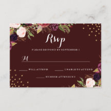 Burgundy Gouden Confetti Bloemen Bruiloft RSVP
