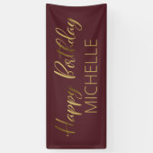 Burgundy Gouden Gelukkige Verjaardag Spandoek (Verticaal)