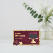 Burgundy Gouden Glitter Aangepaste Gepluimde Cake Visitekaartje (Staand voorkant)