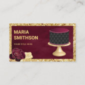 Burgundy Gouden Glitter Aangepaste Gepluimde Cake Visitekaartje (Voorkant)