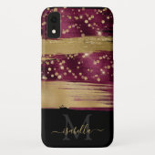 Burgundy Gouden Glitter Script Monogram Case-Mate iPhone Case (Achterkant)