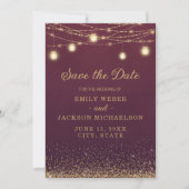 Burgundy Gouden Glitter Slinger Licht Save Date Sa Save The Date (Voorkant)